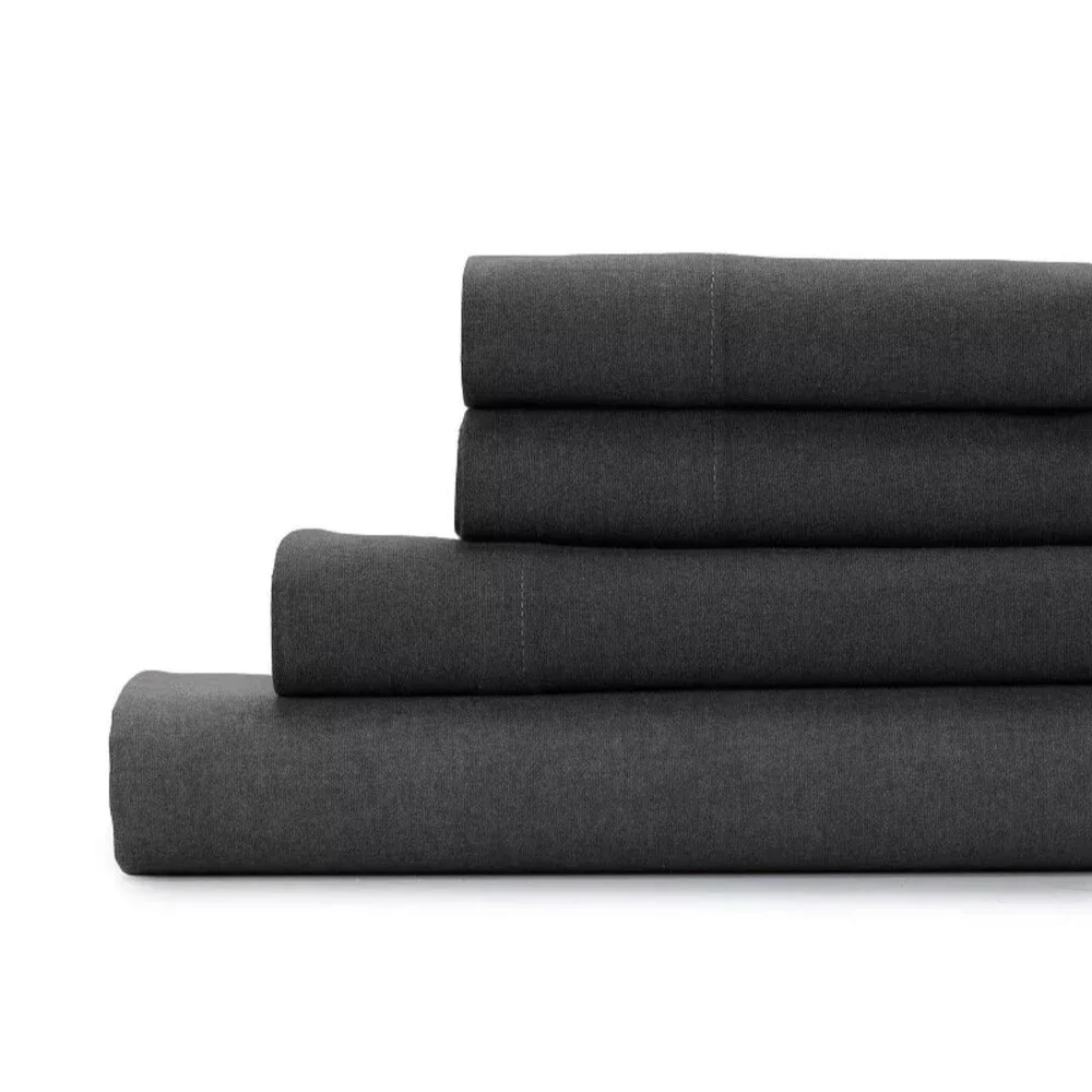 Cuddl Duds Heavyweight Brushed Cotton FULL Flannel Sheet Set Deep Fit Charcoal